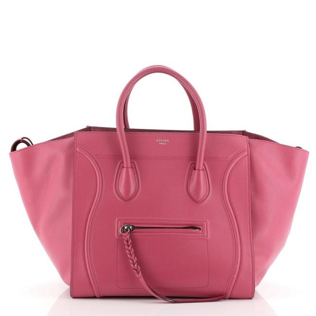 Celine Cabas Phantom Medium Pink Textured Leather Satchel