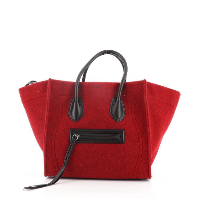 Celine Cabas Phantom Medium Red Felt Satchel