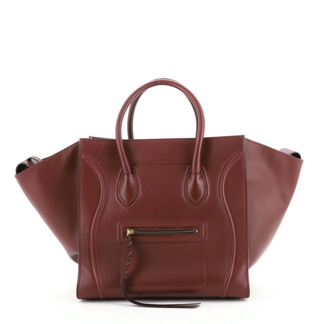 Celine Cabas Phantom Smooth Medium Red Leather Satchel