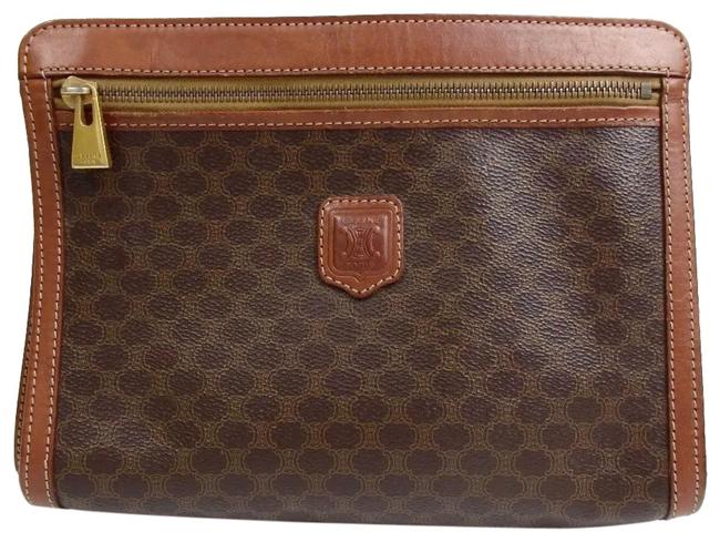 Celine Case Pouch Brown CanvasLeather Clutch