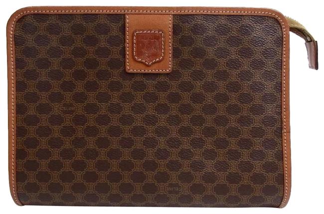 Celine Case Pouch Brown LeatherCanvas Clutch