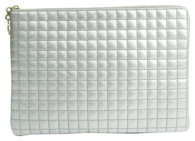 Celine Charm Quilted Womens Silver Leather Clutch