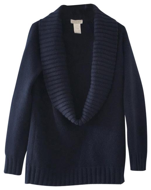 Celine Chunky Navy Cashmere Cowl Shawl Collared Sweater