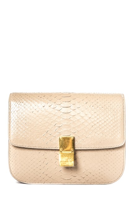 Celine Classic Box Tan Beige Python Skin Leather Cross Body Bag