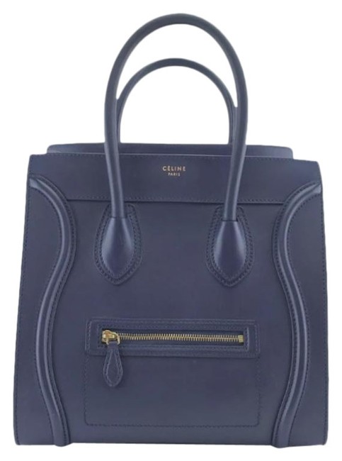 Celine Classic Mini Calfskin Tote Shopper Blue Leather Luggage Satchel