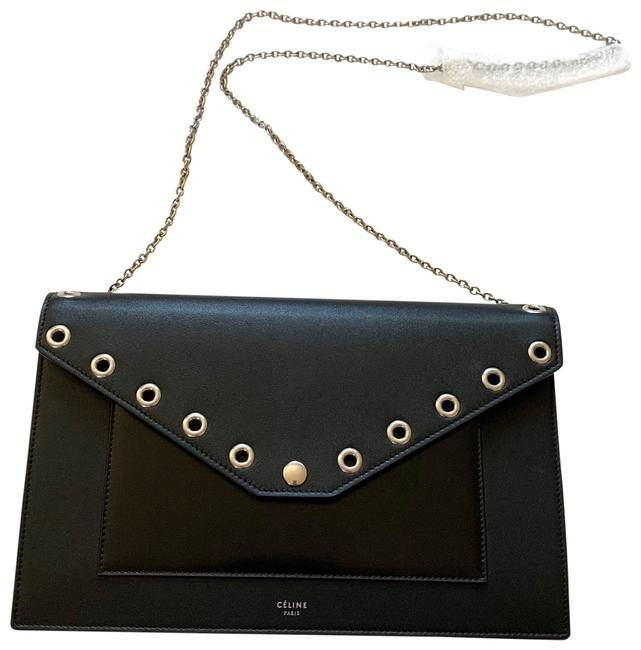 Celine Clutch Pocket Eyelets Envelope On Chain Black Leather Cross Body Bag