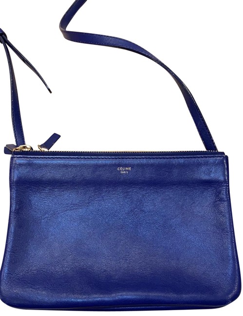 Celine Crossbody Trio Blue Lambskin Leather Clutch