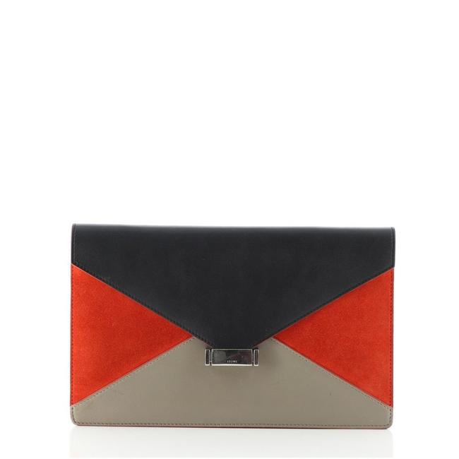 Celine Diamond And Medium Black Neutral Orange Suede Leather Clutch