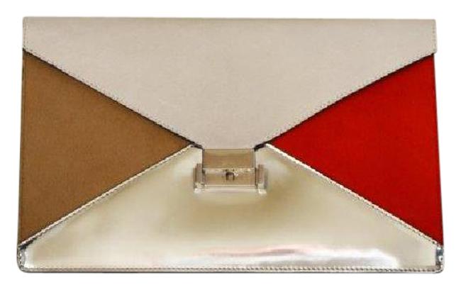 Celine Diamond In Multicolor Pony WhiteOrangeSilver Calfskin Leather Clutch