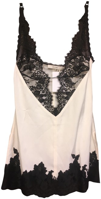 Celine Ecru Black Lace Encrusted Tank TopCami0 XS