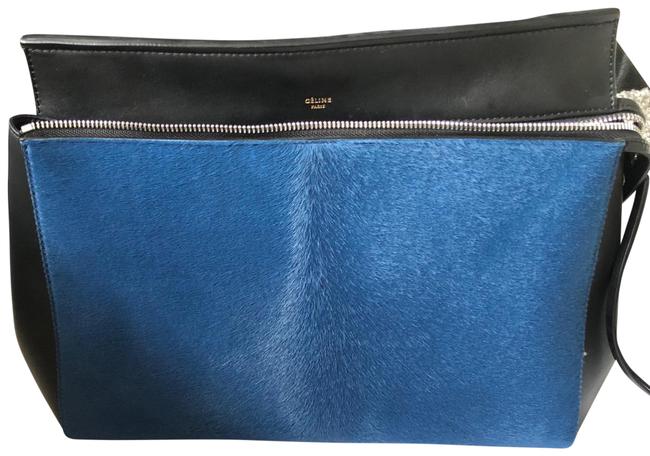 Celine Edge Medium BlueBlack Leather with Ponyhair Satchel