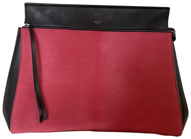 Celine Edge Medium Handbag Pony Hair And Pink Black Calfskin Leather Satchel