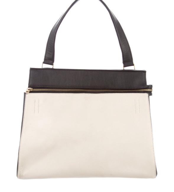 Celine Edge Medium Handbag White Black Leather Satchel