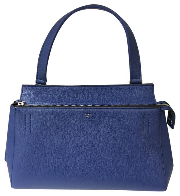Celine Edge Pebbled Blue Leather Satchel