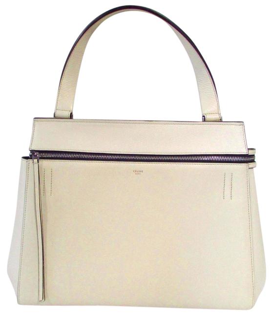 Celine Edge Pebbled Ivory Leather Satchel