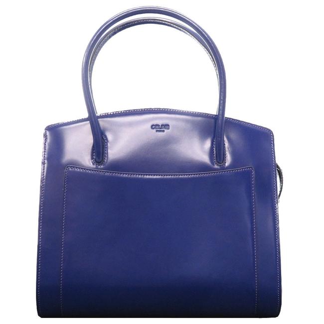 Celine Enamel Handbag 0045 Blue Leather Satchel