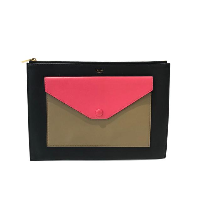 Celine Envelope Zip BlackRose DustBrown Leather Clutch