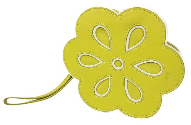 Celine Flower Floral Motif Pouch Yellow Leather Clutch