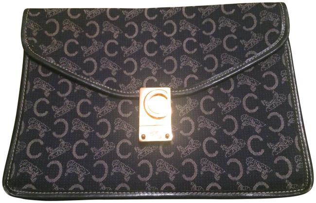 Celine Folded Vintage Monogram Navy LeatherCotton Clutch
