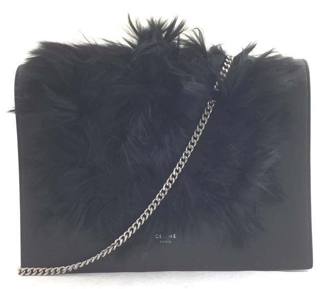 Celine Clutch Frame #16716 Black Leather and Fur Cross Body Bag
