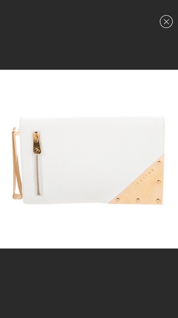 Celine Gold Accents White Leather Clutch