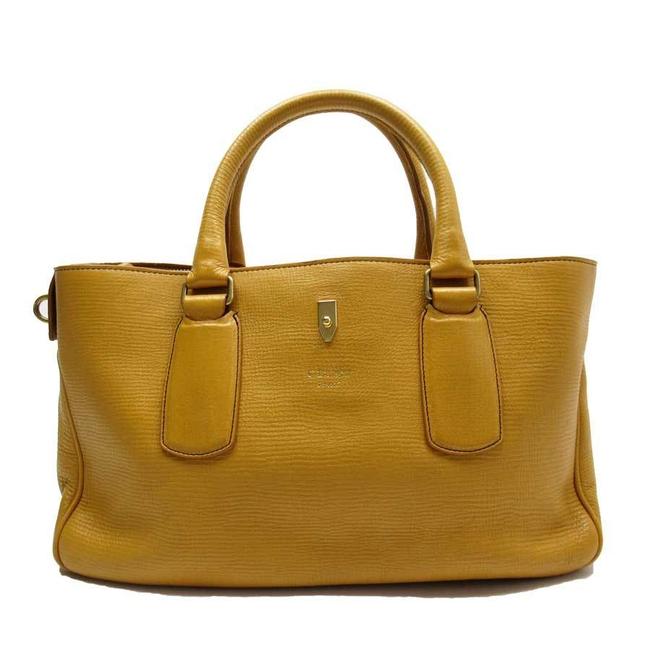 Celine Handbag A1714 Yellow Leather Satchel