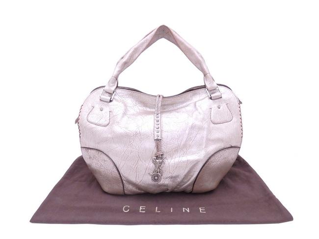 Celine Handbag BeigeSilver Leather Satchel