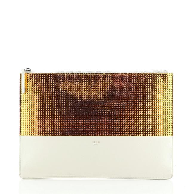 Celine Holographic Zip Pouch Metallic White Leather Clutch