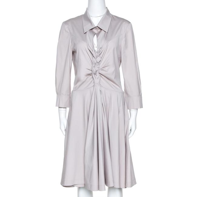 Celine L Pale Grey Stretch Cotton Braided Front Detail Midi Dress