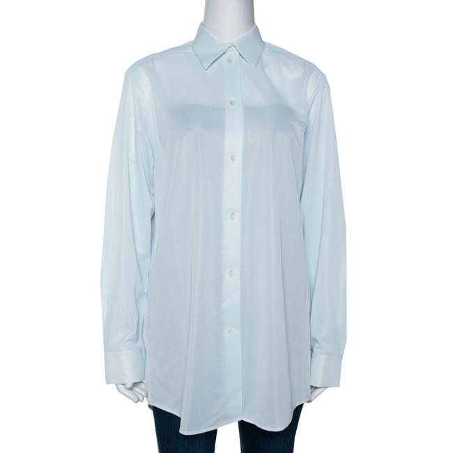 Celine Light Mint Sheer Mesh Button Front Blouse