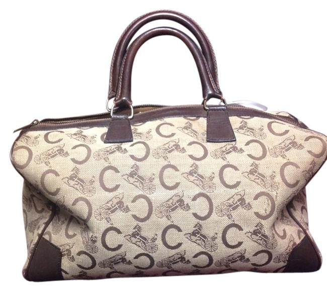 Celine Speedy Logo 35cm Vintage Brown Canvas Satchel