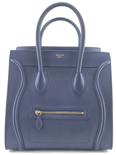 Celine Luggage #26879 Classic Mini Calfskin Tote Shopper Blue Leather Satchel