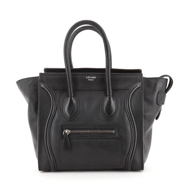 Celine Luggage Grainy Micro Black Leather Satchel