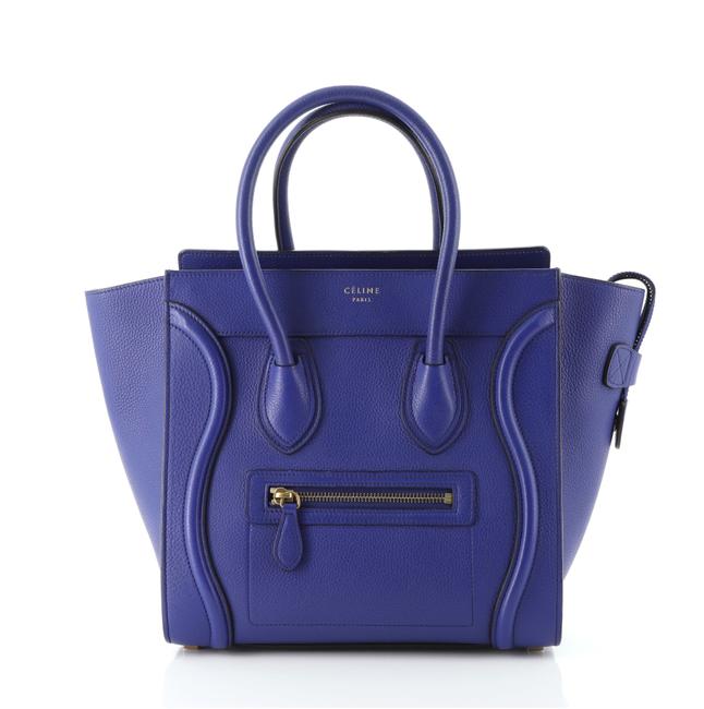 Celine Luggage Micro Blue Grainy Leather Satchel