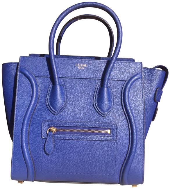 Celine Luggage Micro Indigo Blue Calfskin Leather Satchel