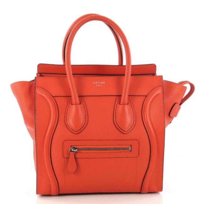 Celine Luggage Micro Orange Calfskin Leather Satchel