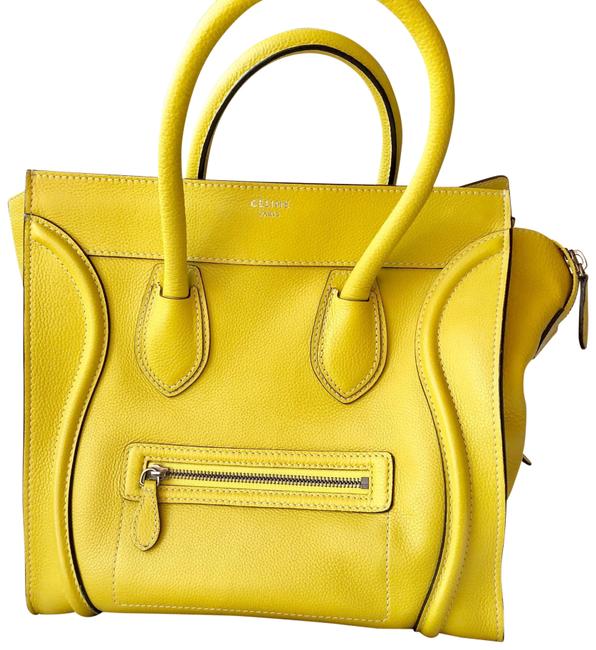 Celine Luggage Micro YellowLime Calfskin Leather Satchel