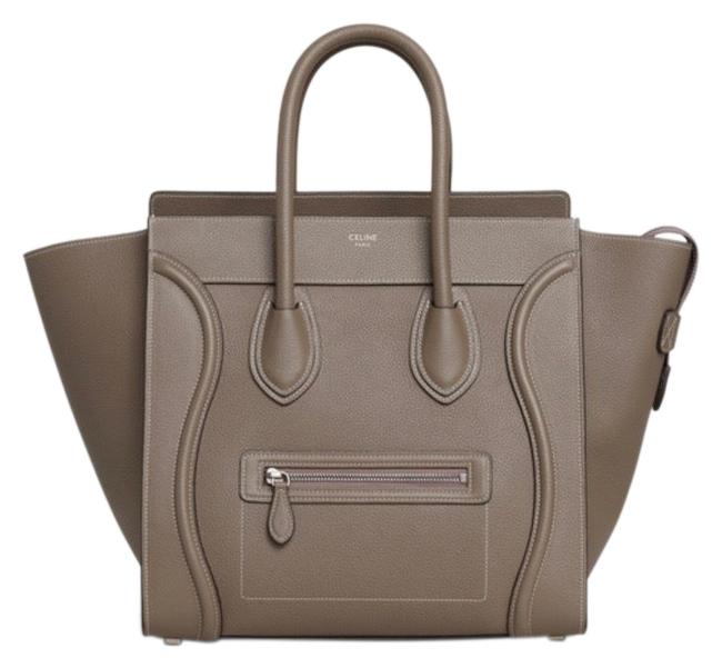 Celine Luggage Mini Handbag In Drummed Calfskin Taupe Leather Satchel