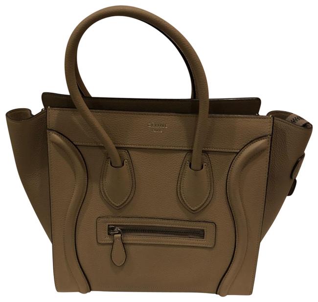 Celine Luggage Mini Handbag Taupe Leather Hobo Bag