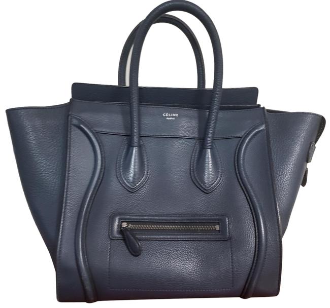 Celine Luggage Mini Tote Navy Blue Leather Satchel