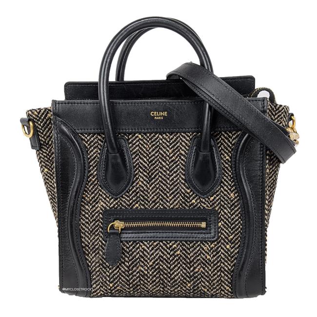 Celine Luggage Nano Black Calfskin LeatherTweed Cross Body Bag
