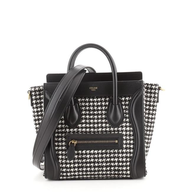 Celine Luggage Nano Black White Leather Tweed Cross Body Bag
