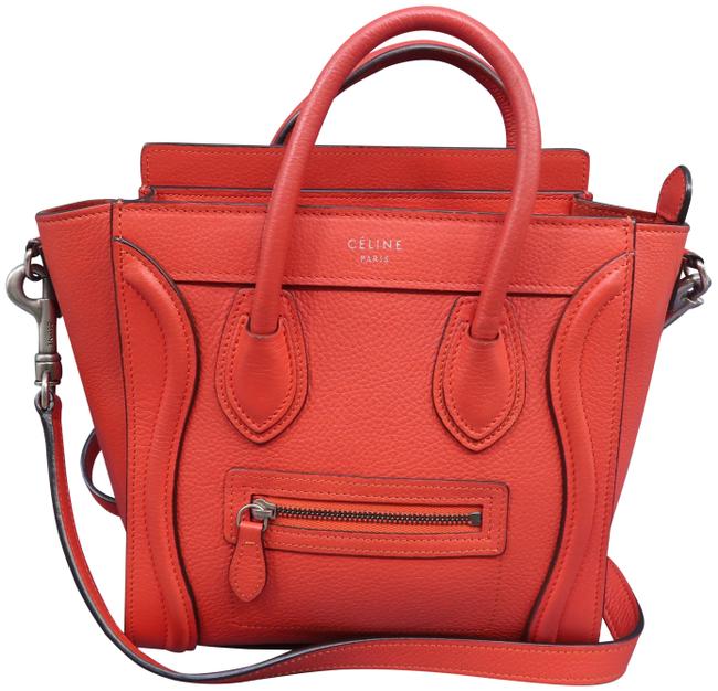 Celine Luggage Nano Leather Red Calfskin Satchel