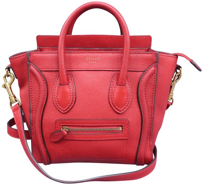 Celine Luggage Nano Red Calfskin Leather Satchel