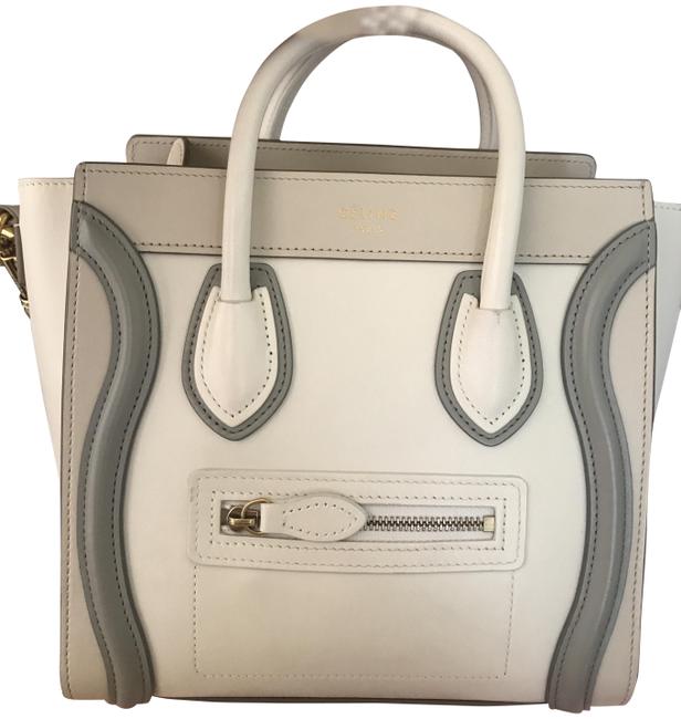 Celine Luggage Nano White Grey Cream Tri Color Nubuck Leather Cross Body Bag