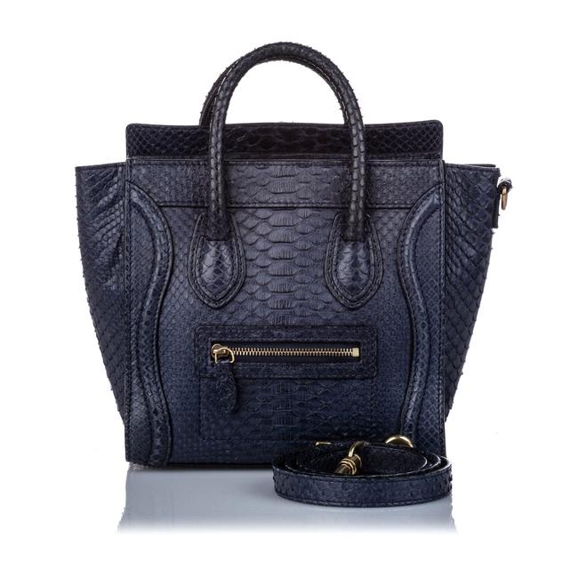 Celine Luggage Python Blue Leather Satchel