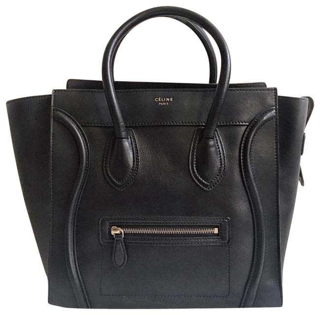 Celine Tote Bag Luggage Small Black Leather Satchel