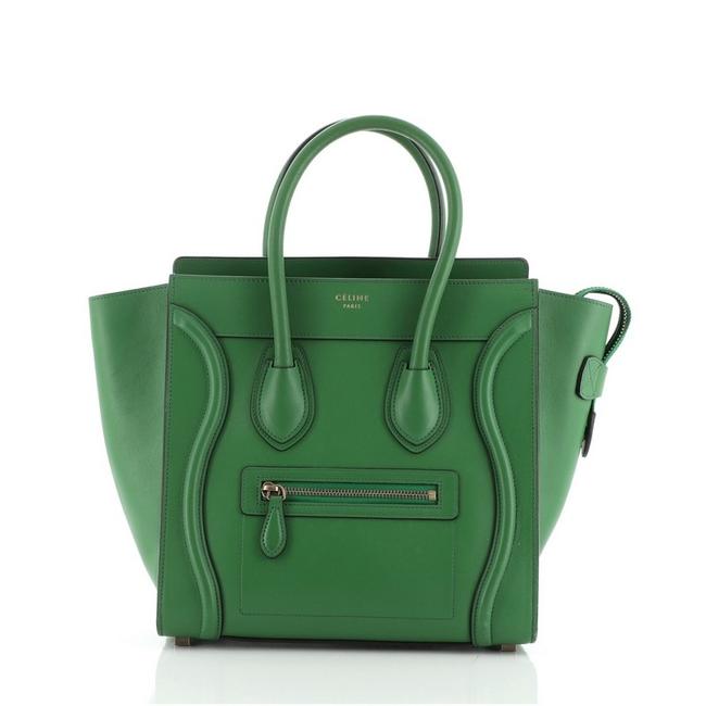 Celine Luggage Smooth Micro Green Leather Satchel