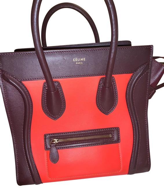 Celine Luggage Tote Burgundy and Orange Leather Satchel