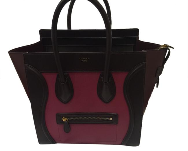 Celine Luggage Tote Mini Pink and Burgundy Leather Satchel